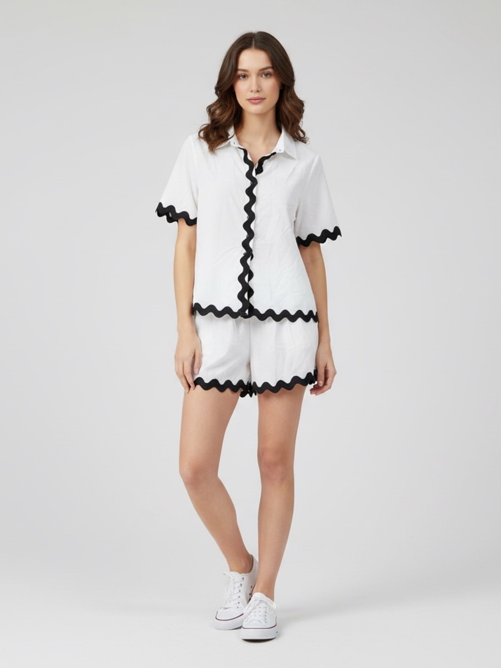 Endless Moon Contrast Ric Rac Trim Shirt and Shorts Set